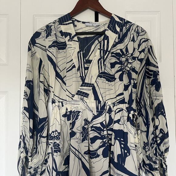 Anthropologie Beatrice B Midi Long Blue Print Dress Size 4 - Picture 2 of 10
